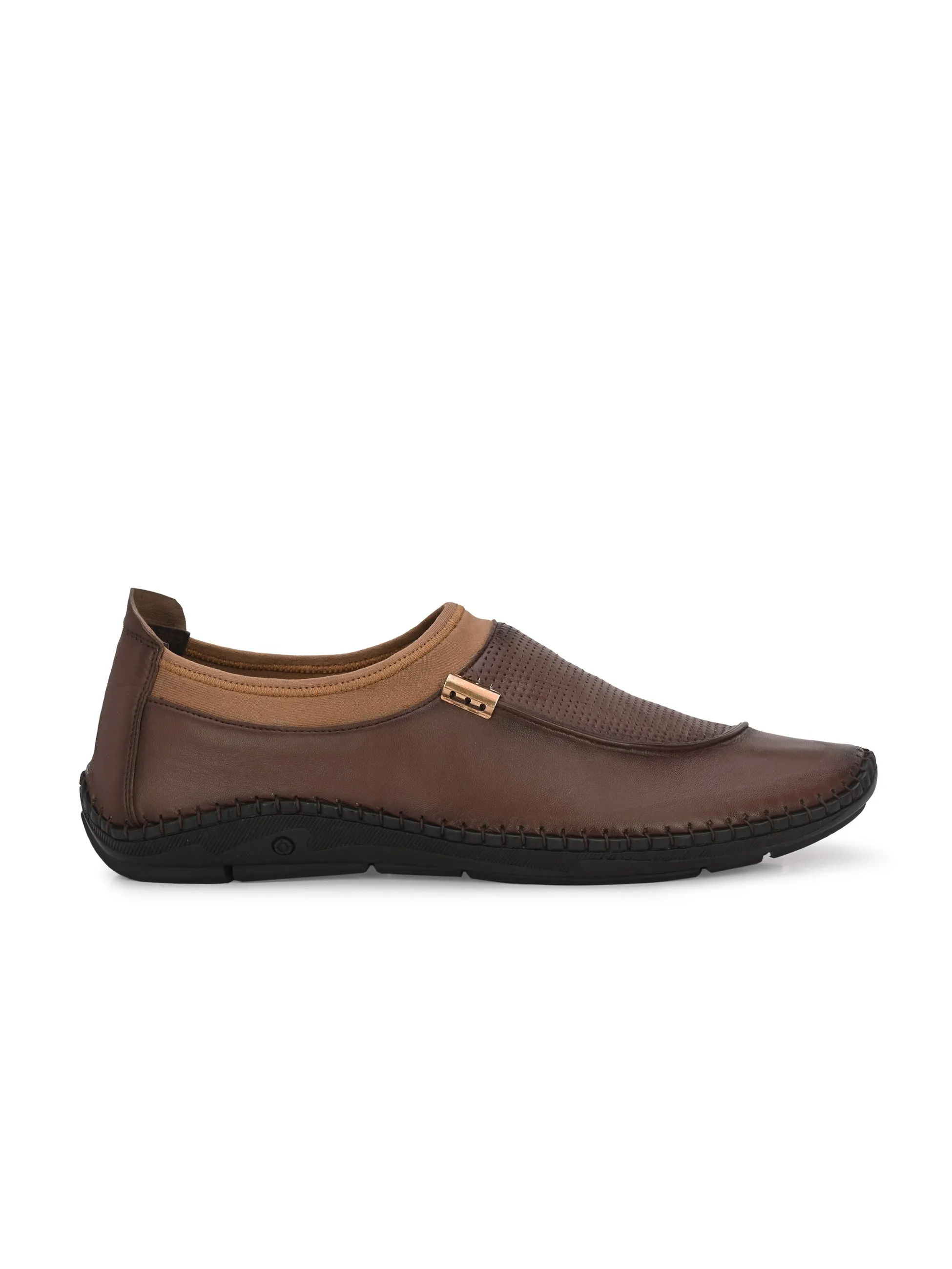 HITZ104 Herren Braune Leder Bequeme Schlupfschuhe