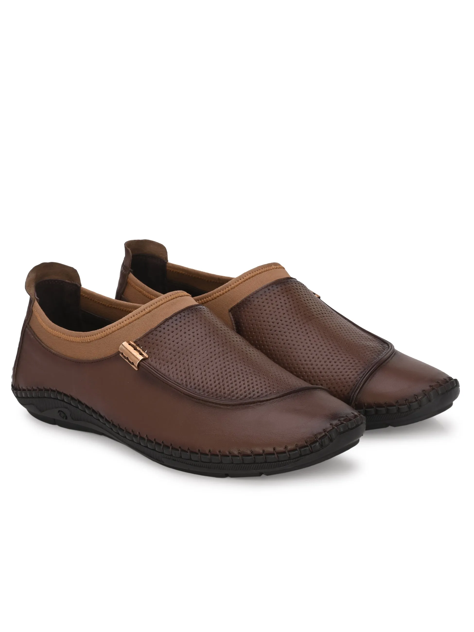 HITZ104 Herren Braune Leder Bequeme Schlupfschuhe