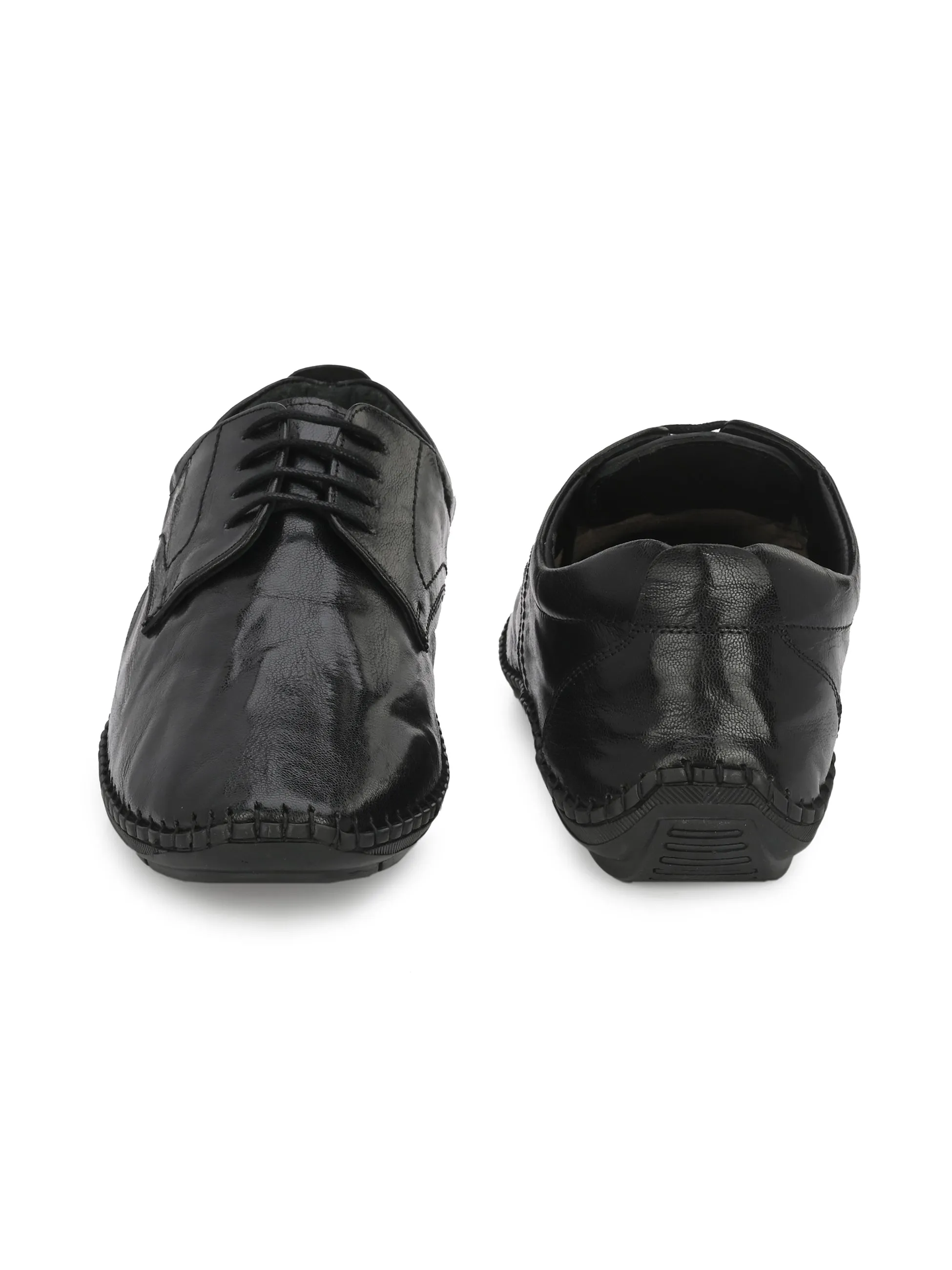 HITZ105 Herren Schwarze Leder Casual Schnürschuhe