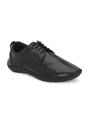 HITZ105 Herren Schwarze Leder Casual Schnürschuhe