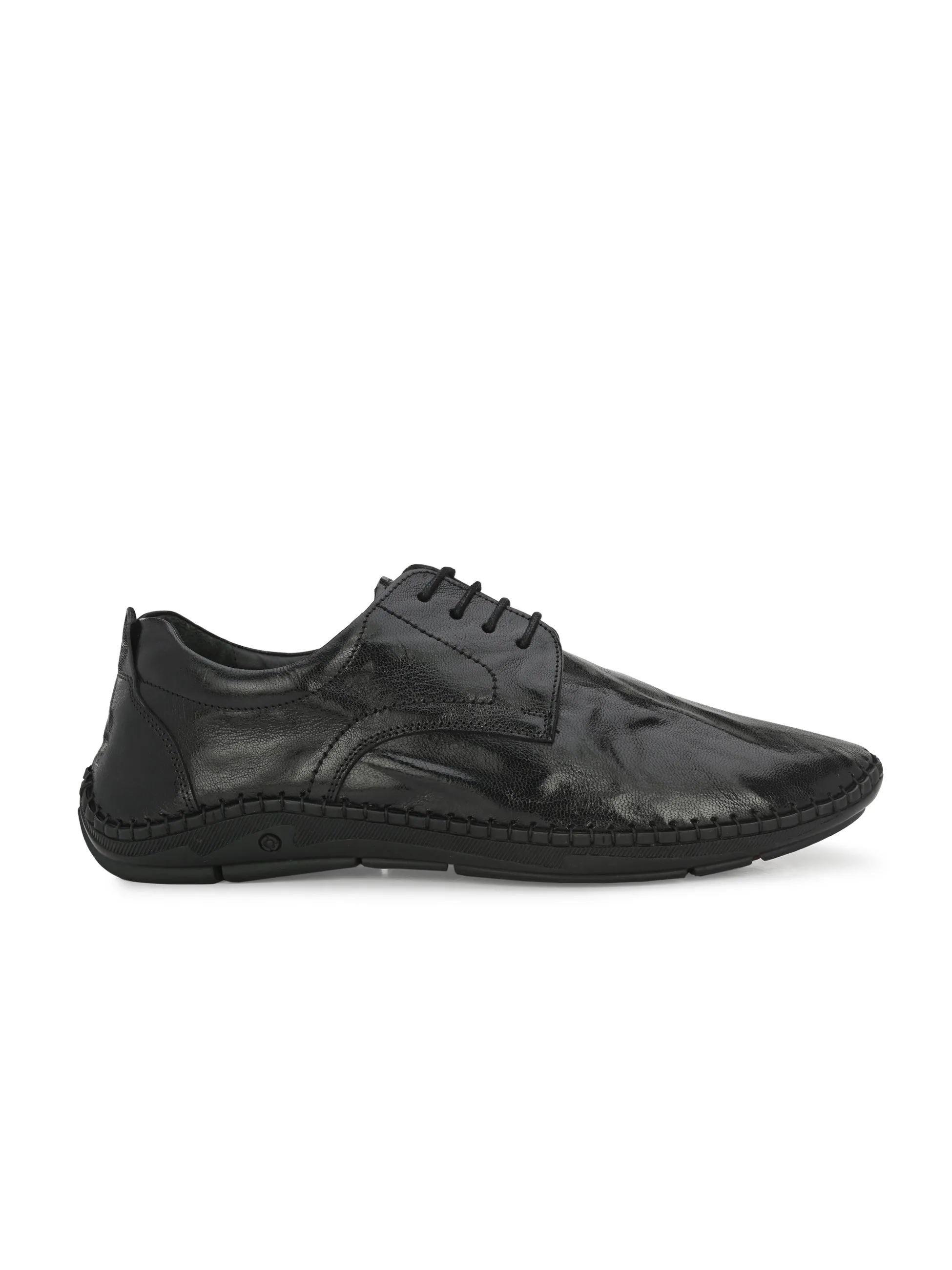 HITZ105 Herren Schwarze Leder Casual Schnürschuhe