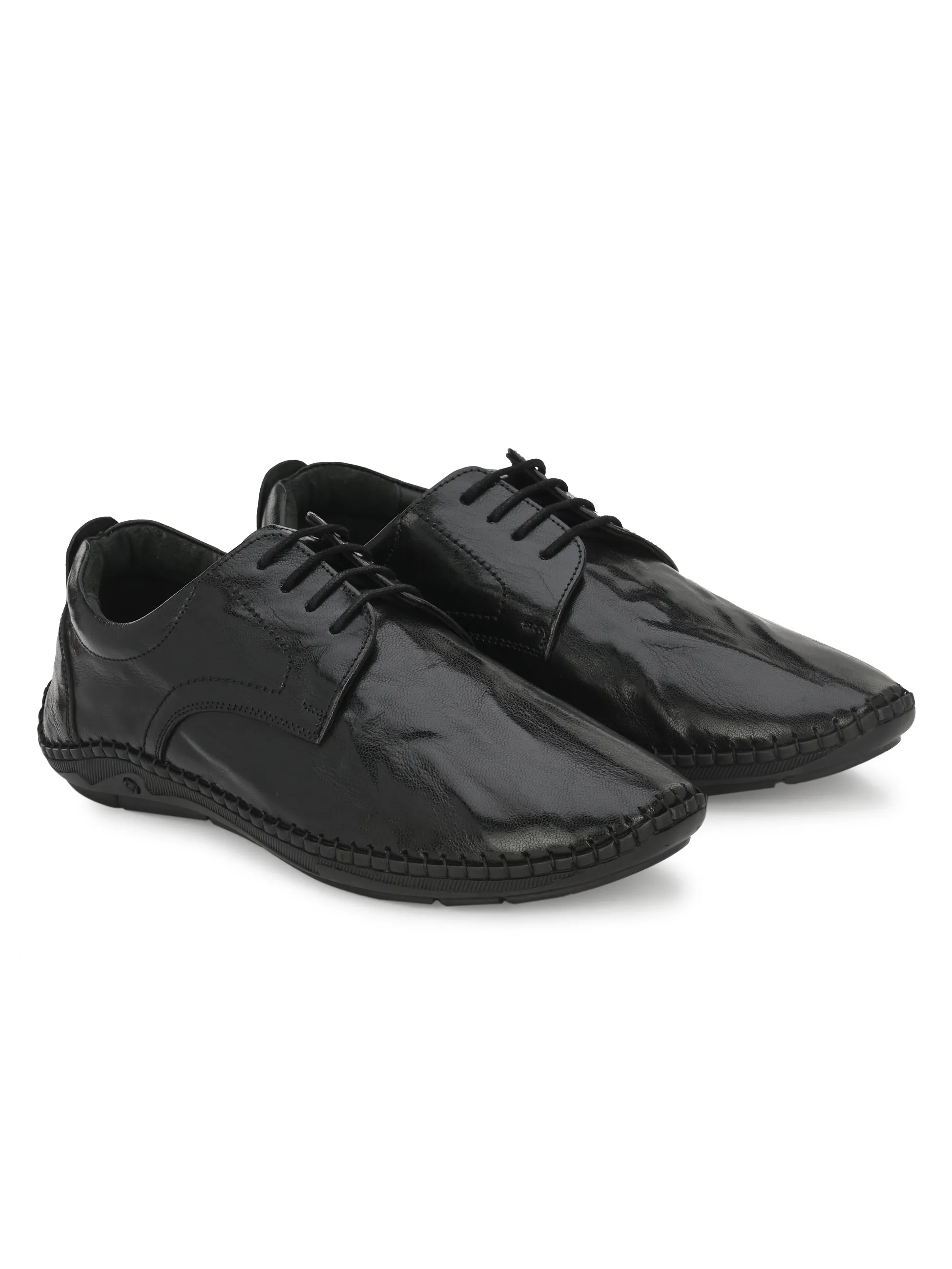 HITZ105 Herren Schwarze Leder Casual Schnürschuhe