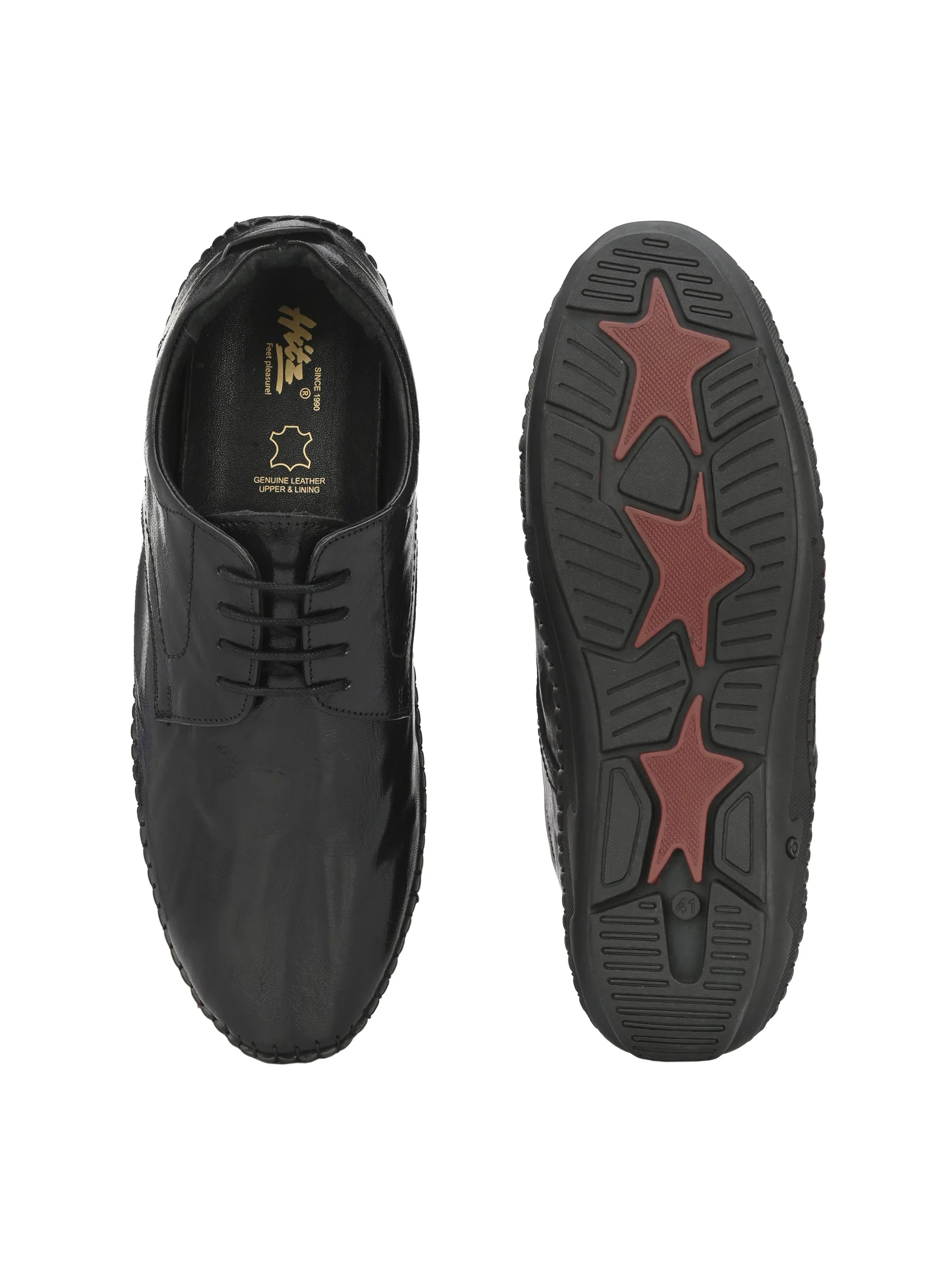 HITZ105 Herren Schwarze Leder Casual Schnürschuhe