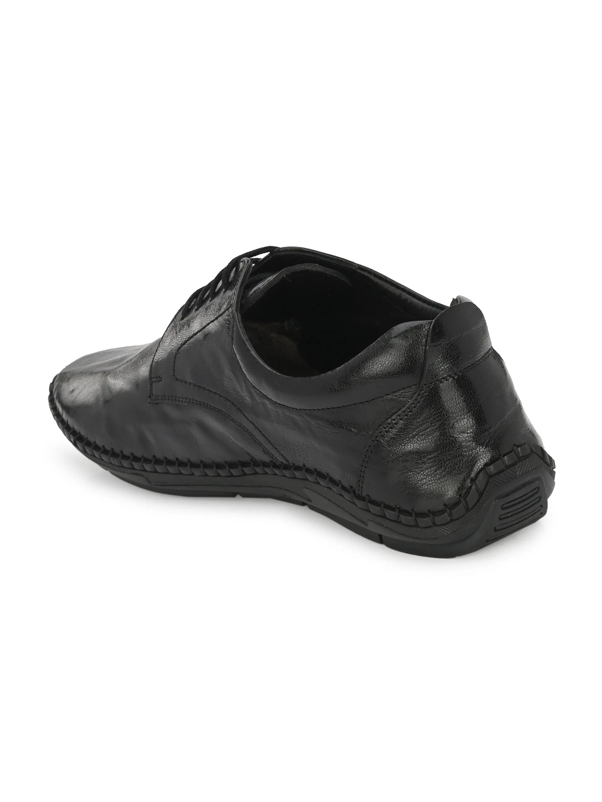 HITZ105 Herren Schwarze Leder Casual Schnürschuhe