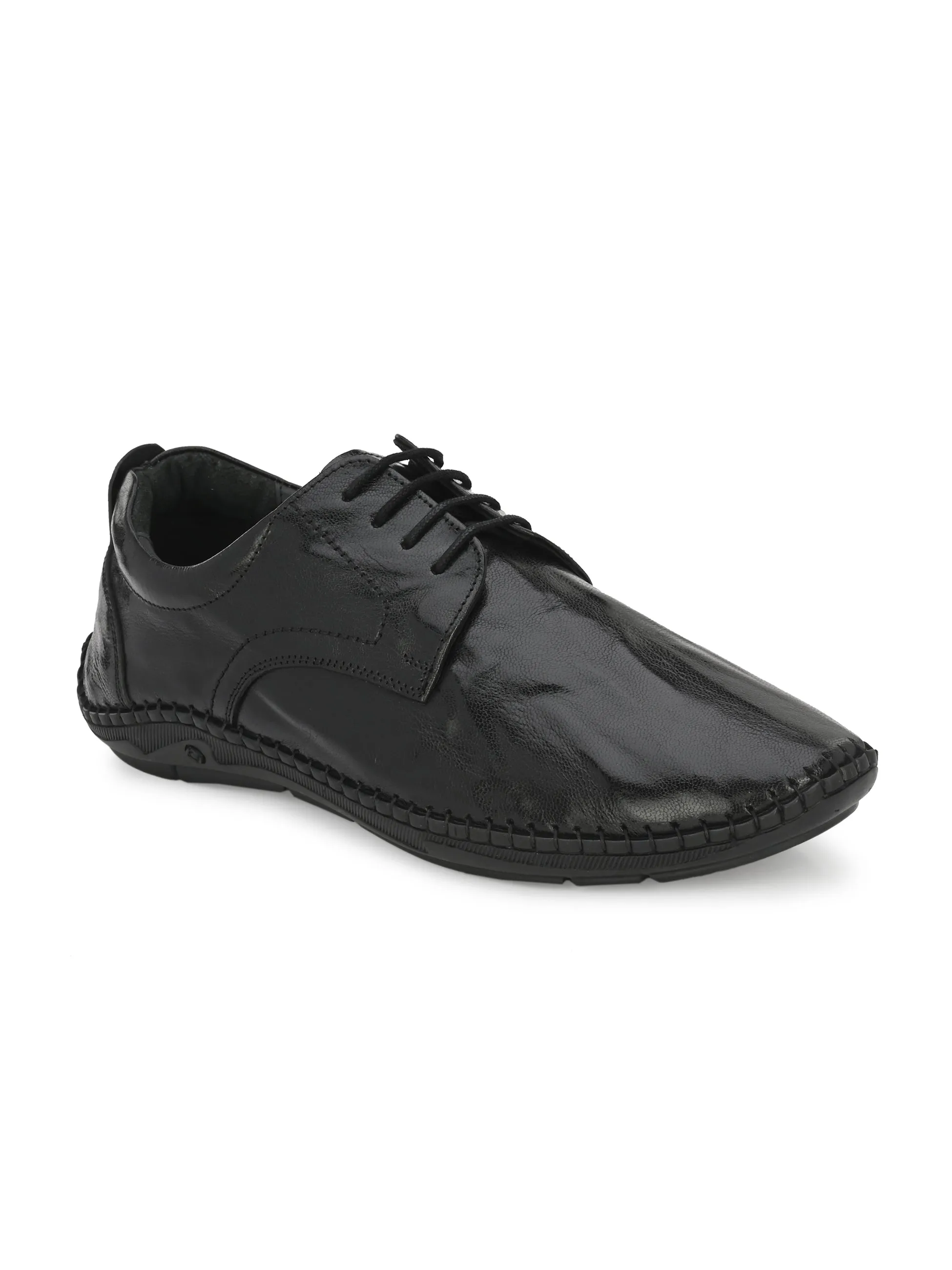 HITZ105 Herren Schwarze Leder Casual Schnürschuhe