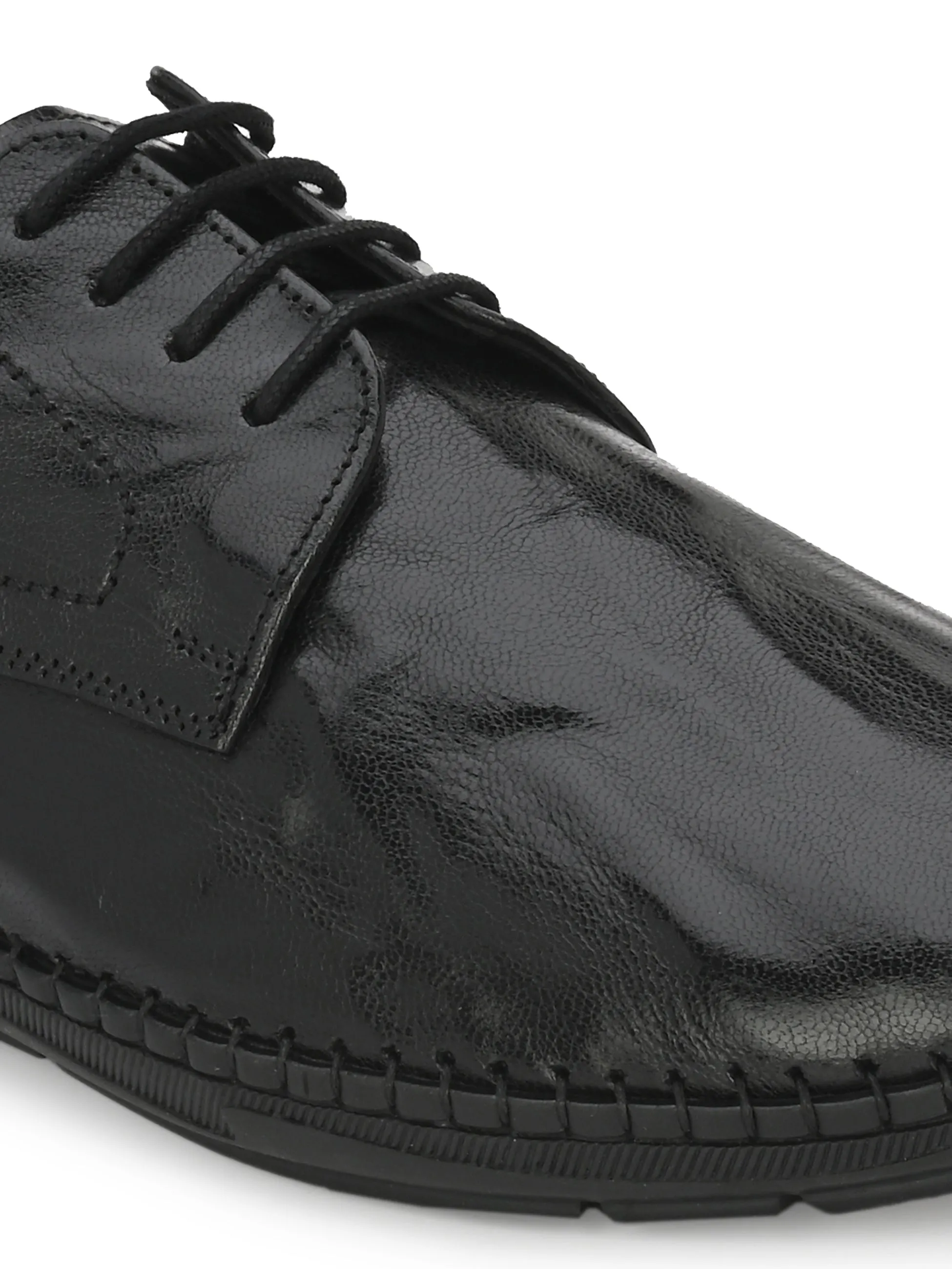 HITZ105 Herren Schwarze Leder Casual Schnürschuhe