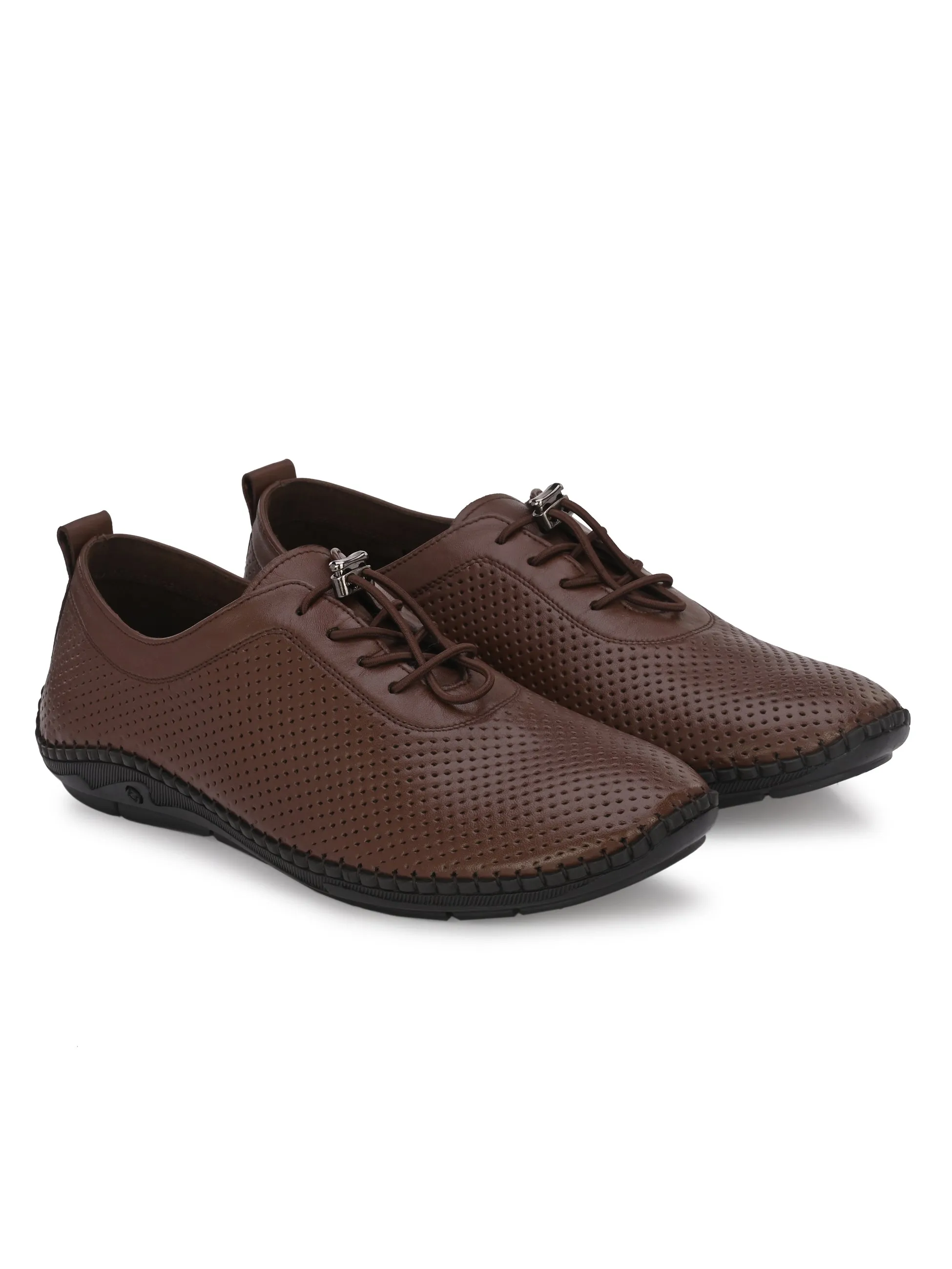HITZ106 Herren Braune Leder Casual Schnürschuhe