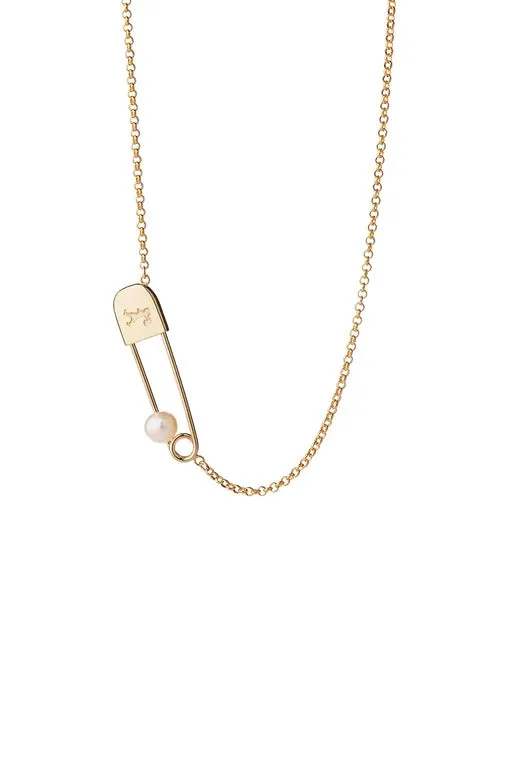 Karen Walker Schmuck Karen Walker - Runaway Sicherheitsnadelkette vergoldet mit Süßwasserperle