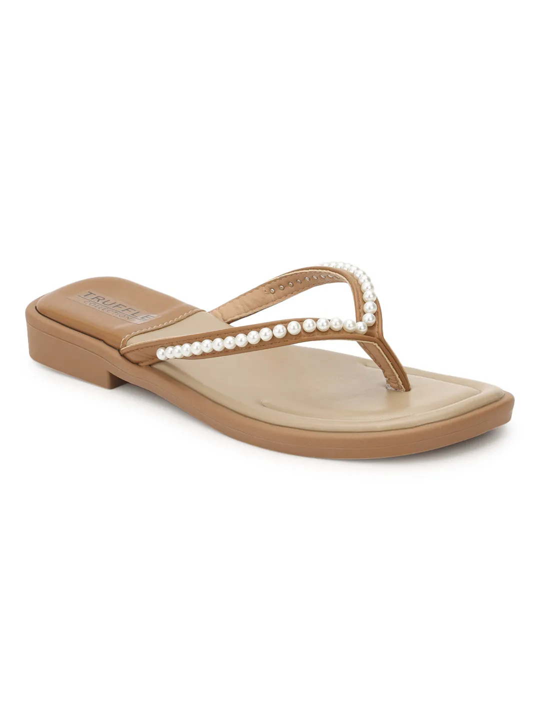 Khaki PU Perlen-Slip-On Flats (TC-RS3594-KHA)