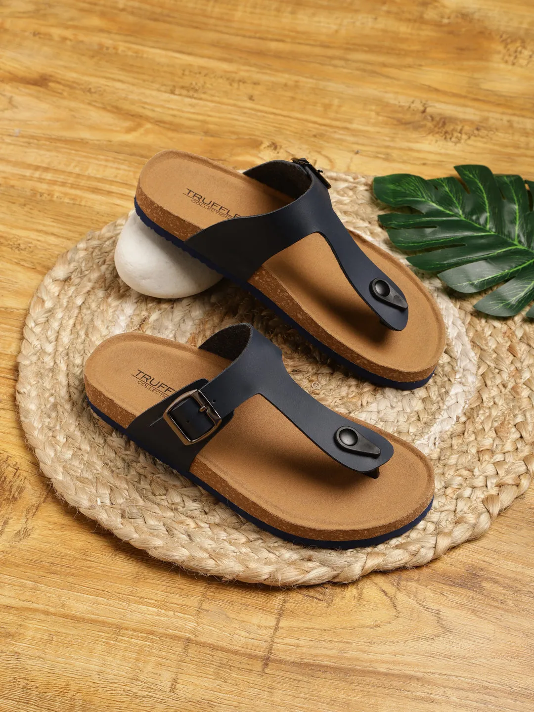 Marineblaue PU-Kork-Latex-Einlegesohlen Flats (TC-070202-NVY)