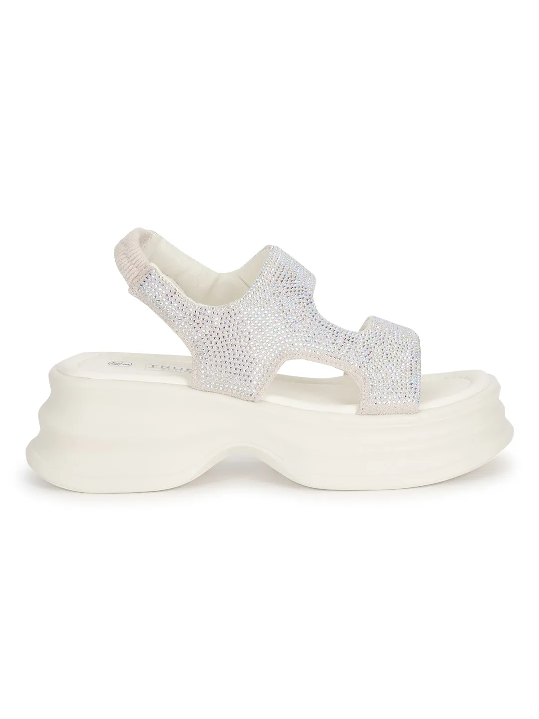 Off White PU Diamonte Stilvolle Schlupf-Slipper (TC-RS3637-OWHT)