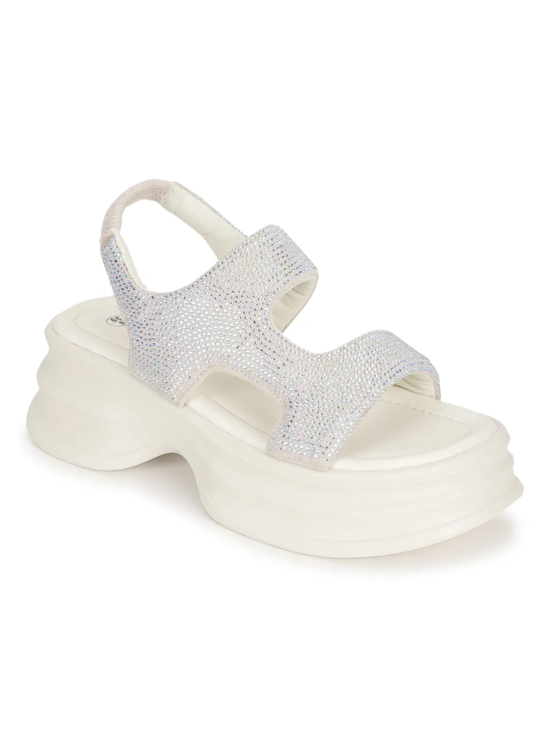 Off White PU Diamonte Stilvolle Schlupf-Slipper (TC-RS3637-OWHT)