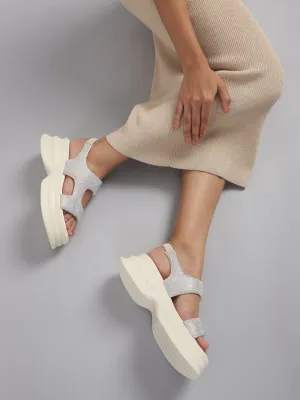 Off White PU Diamonte Stilvolle Schlupf-Slipper (TC-RS3637-OWHT)