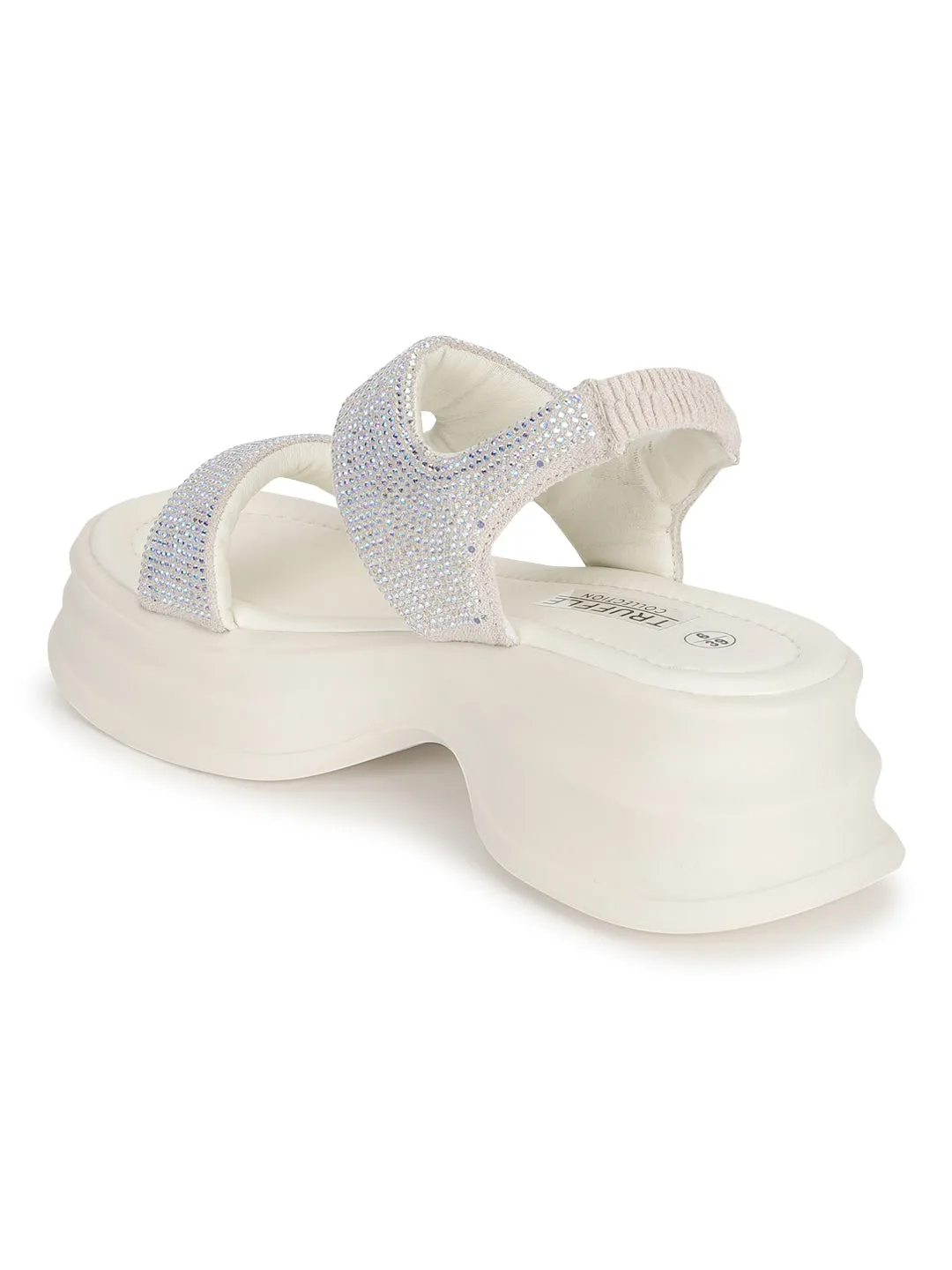 Off White PU Diamonte Stilvolle Schlupf-Slipper (TC-RS3637-OWHT)