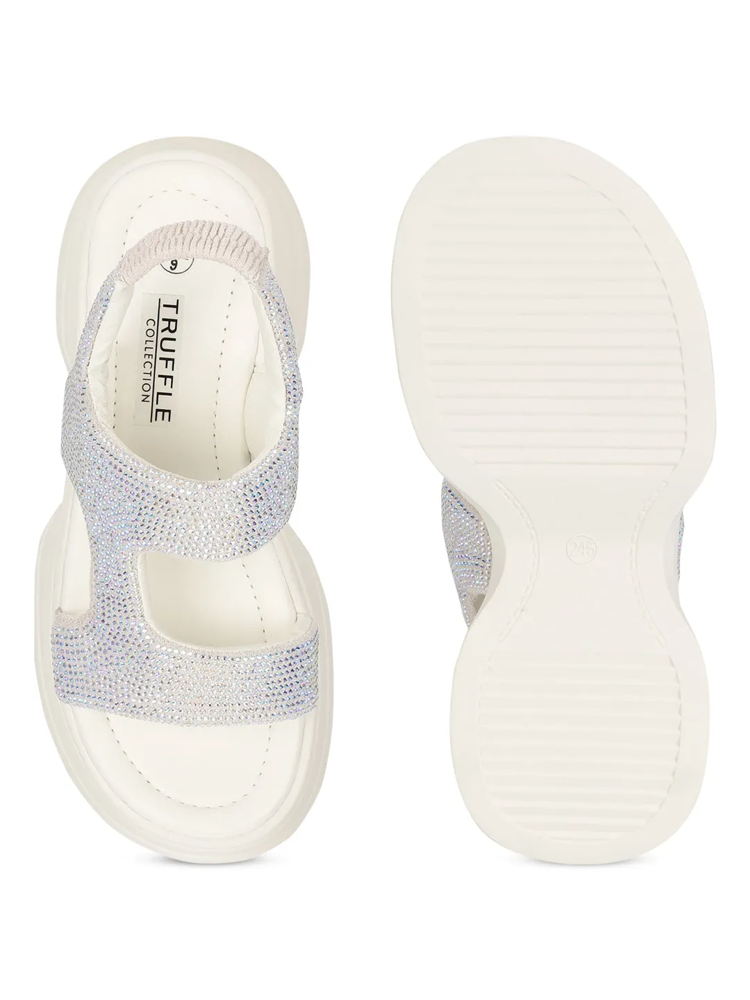Off White PU Diamonte Stilvolle Schlupf-Slipper (TC-RS3637-OWHT)