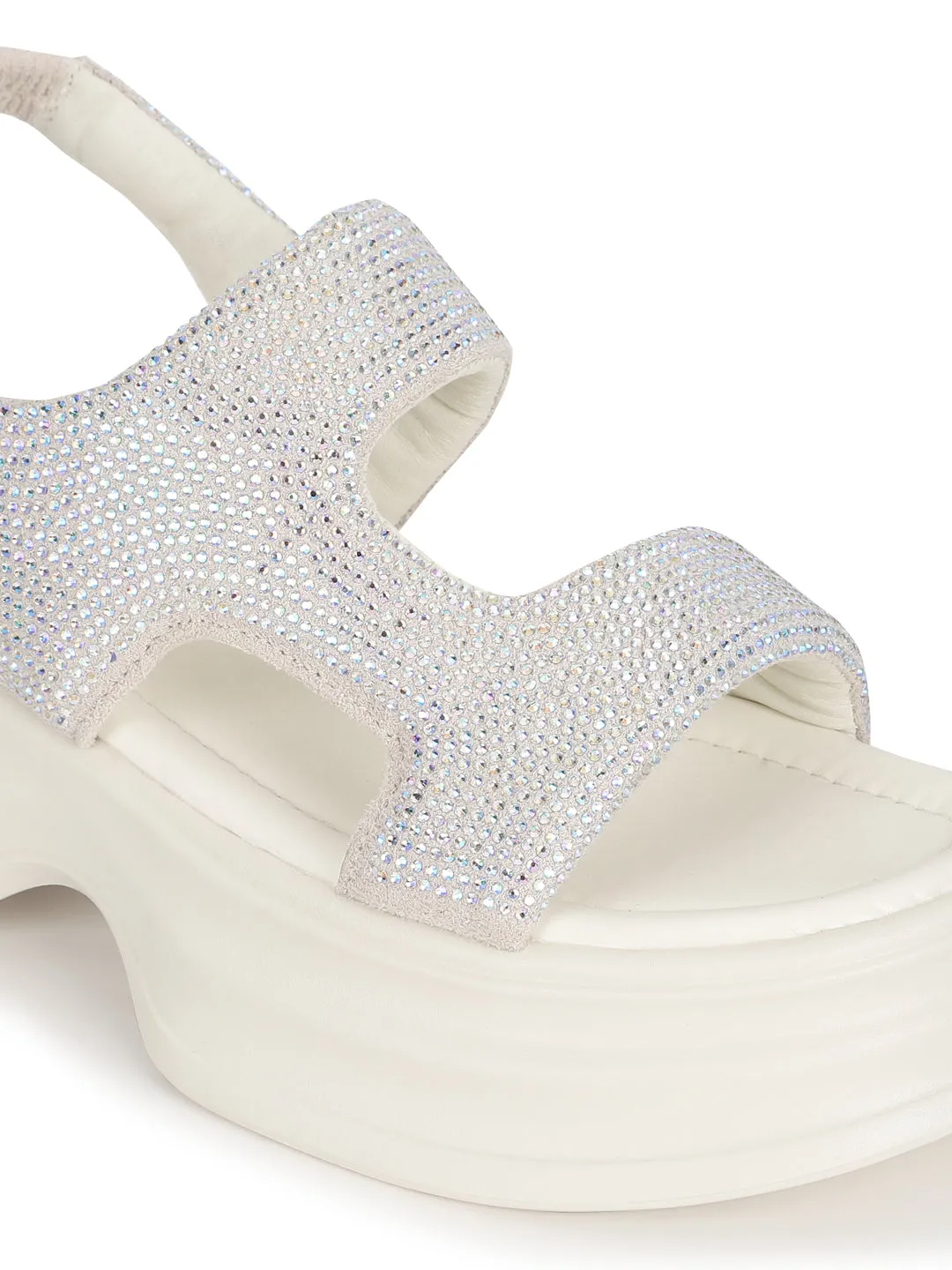 Off White PU Diamonte Stilvolle Schlupf-Slipper (TC-RS3637-OWHT)