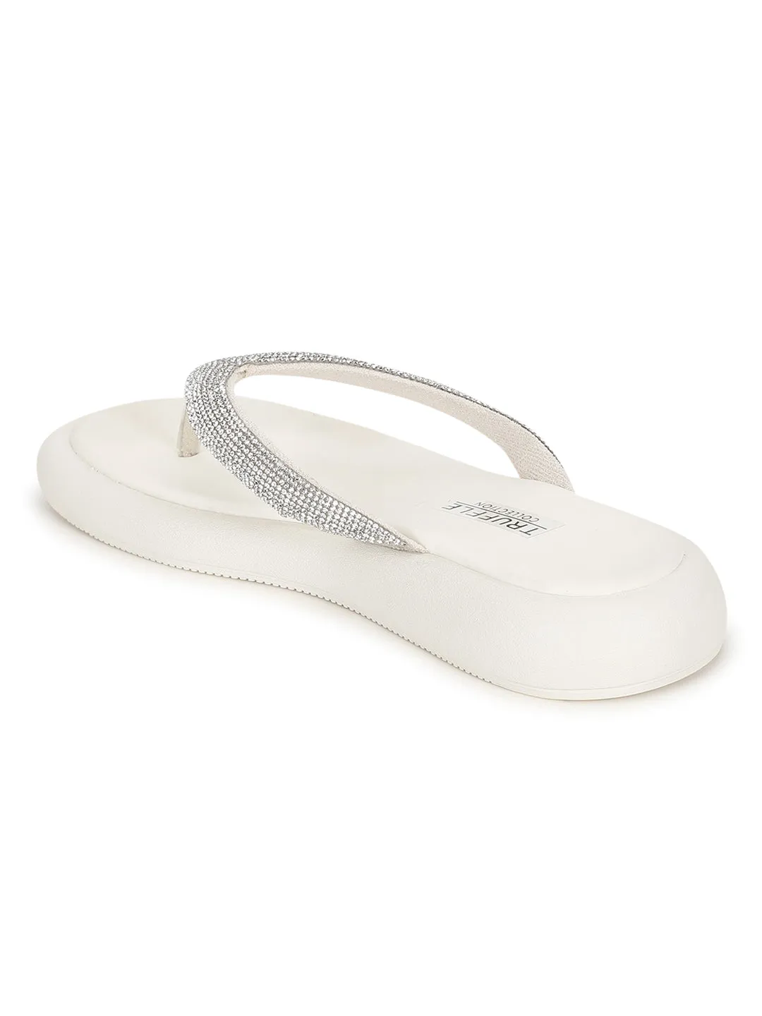 Off White PU Verzierter T-Riemchen Stilvolle Flats (TC-RS3639-OWHT)
