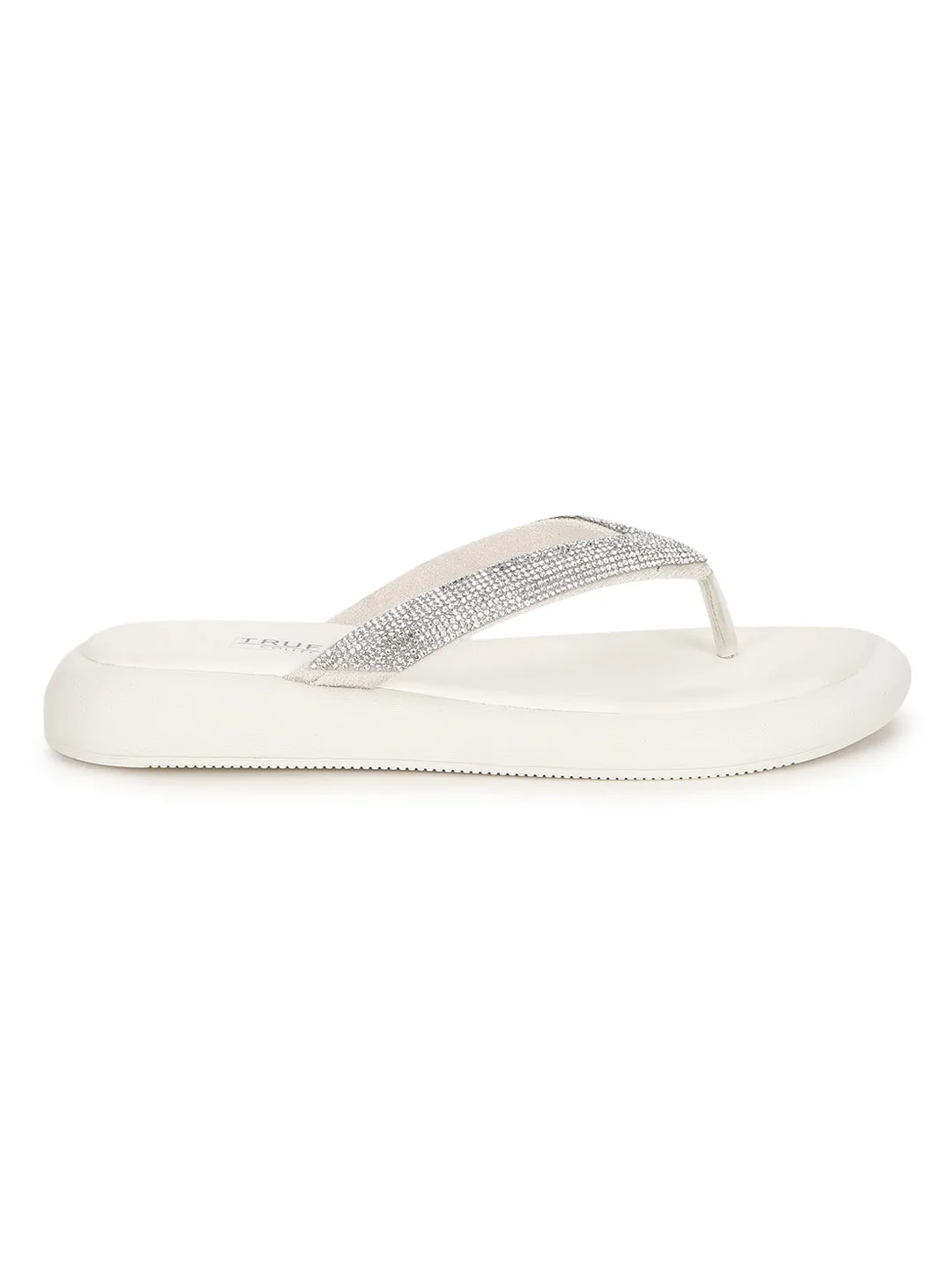 Off White PU Verzierter T-Riemchen Stilvolle Flats (TC-RS3639-OWHT)