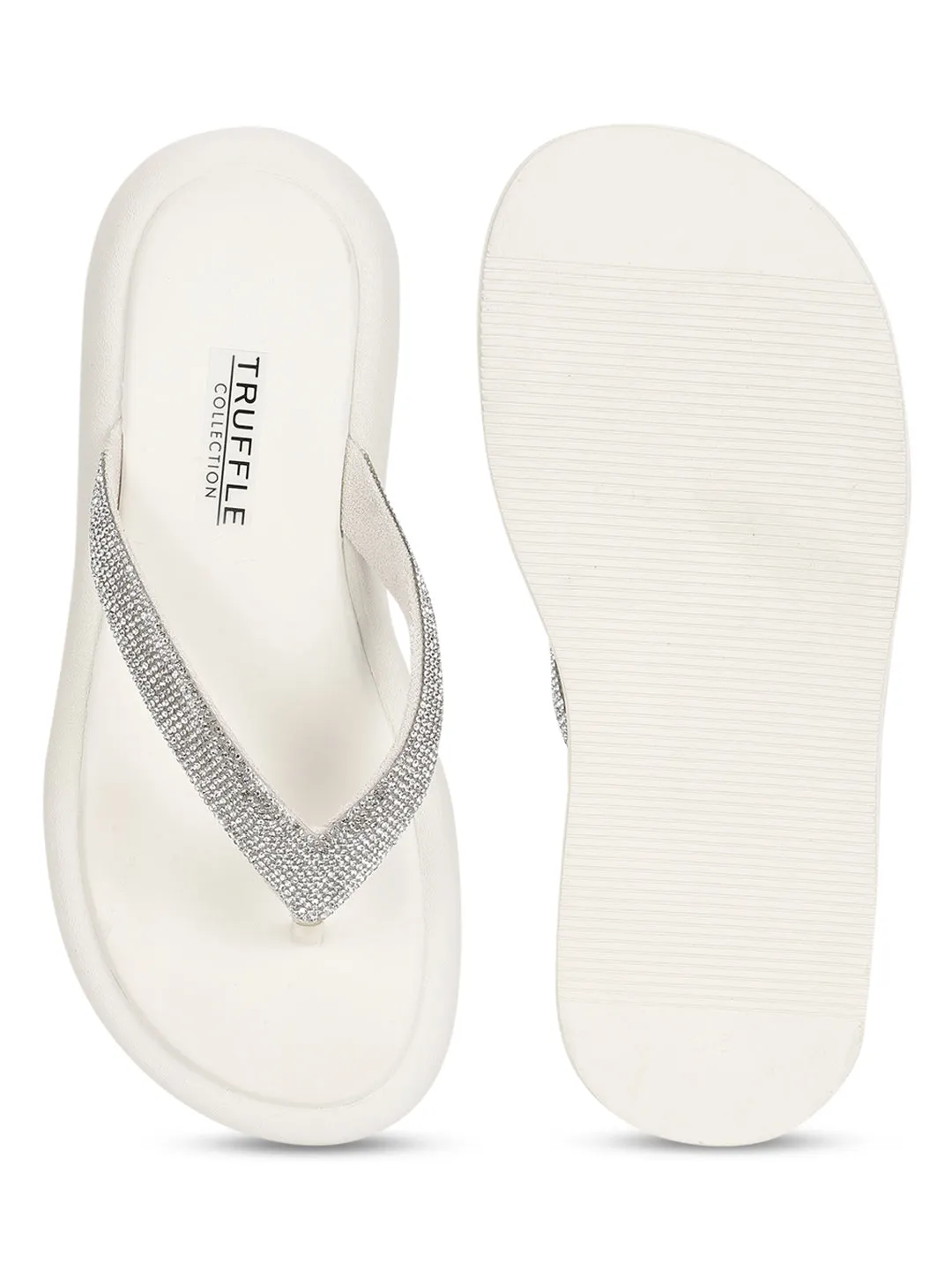 Off White PU Verzierter T-Riemchen Stilvolle Flats (TC-RS3639-OWHT)