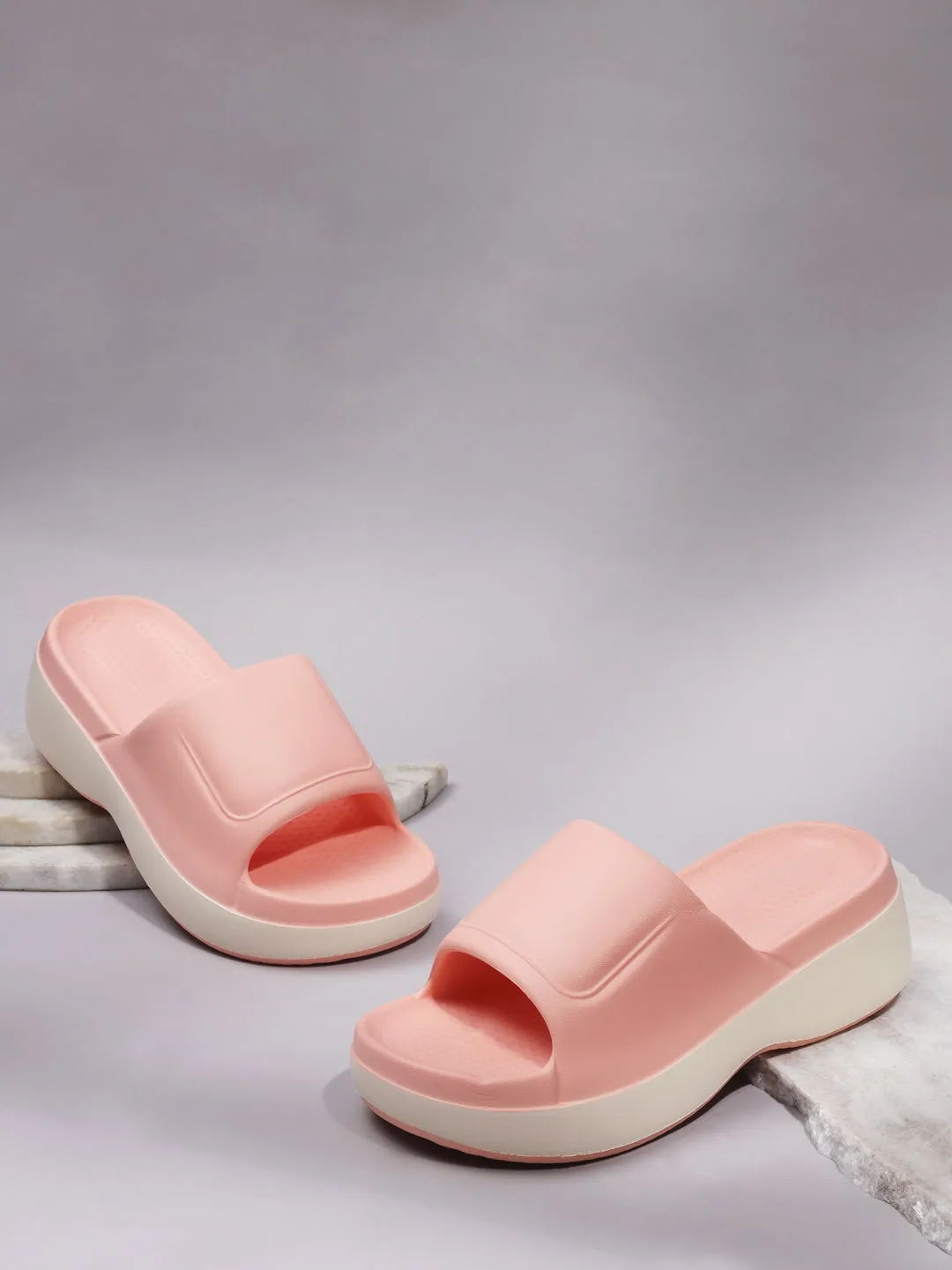 Rosa Weiße PU Schlupf-Flats (TC-RS3690-PNKWHT)