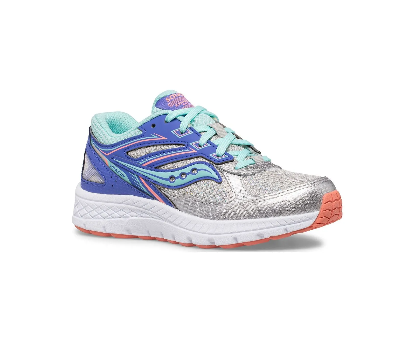 Saucony Schuhe Cohesion 14 Schnürsenkel-Sneaker Silber/Periwinkle/Türkis (13c-5y)