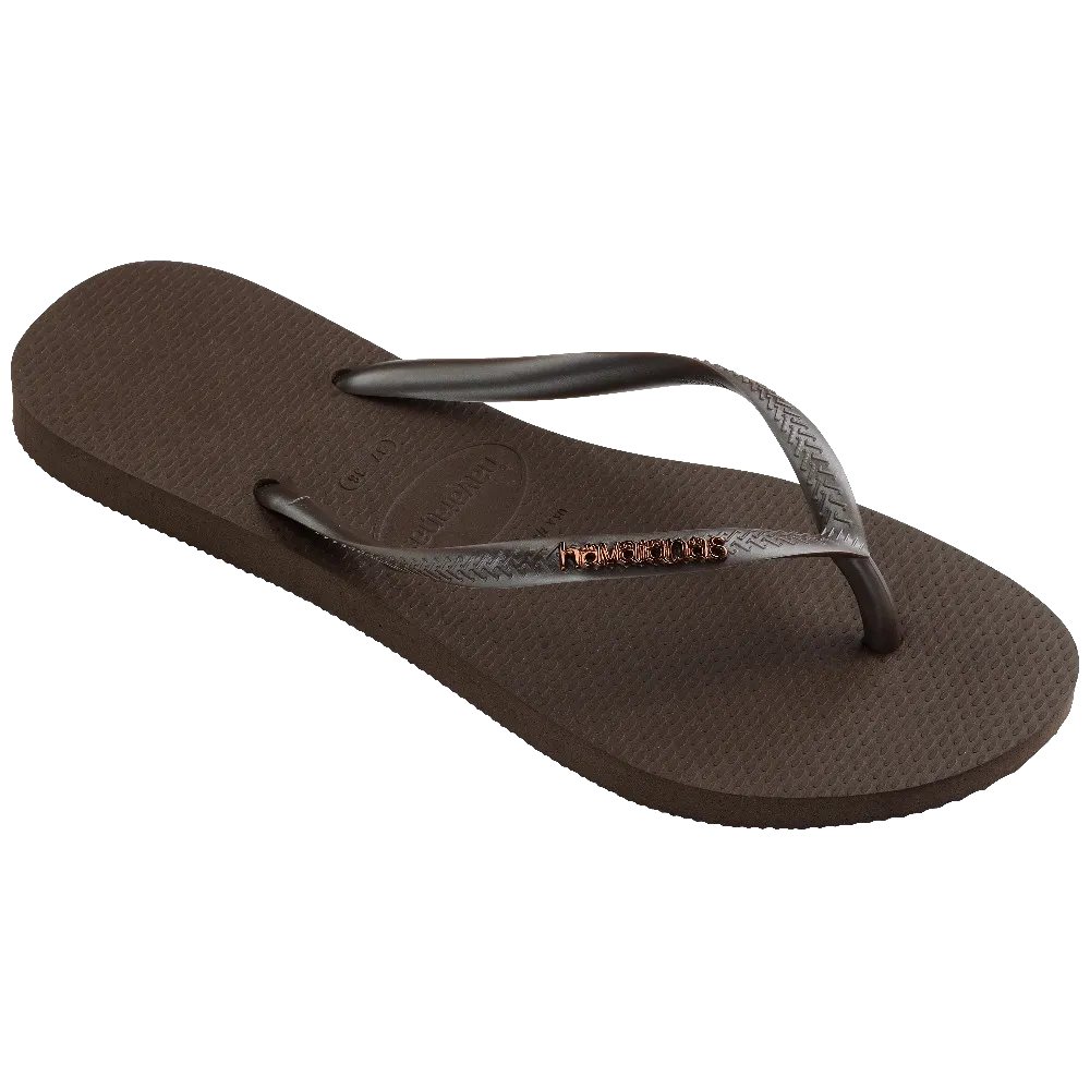 Schlanke Metallische Flip-Flops in Dunkelbraun