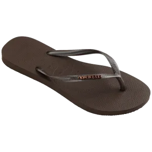 Schlanke Metallische Flip-Flops in Dunkelbraun