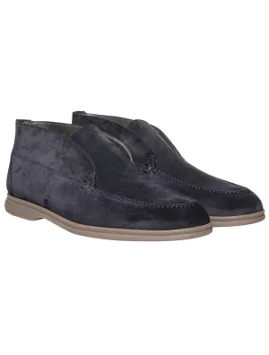 Wildleder-Kalbsleder Knöchelstiefel Marineblau