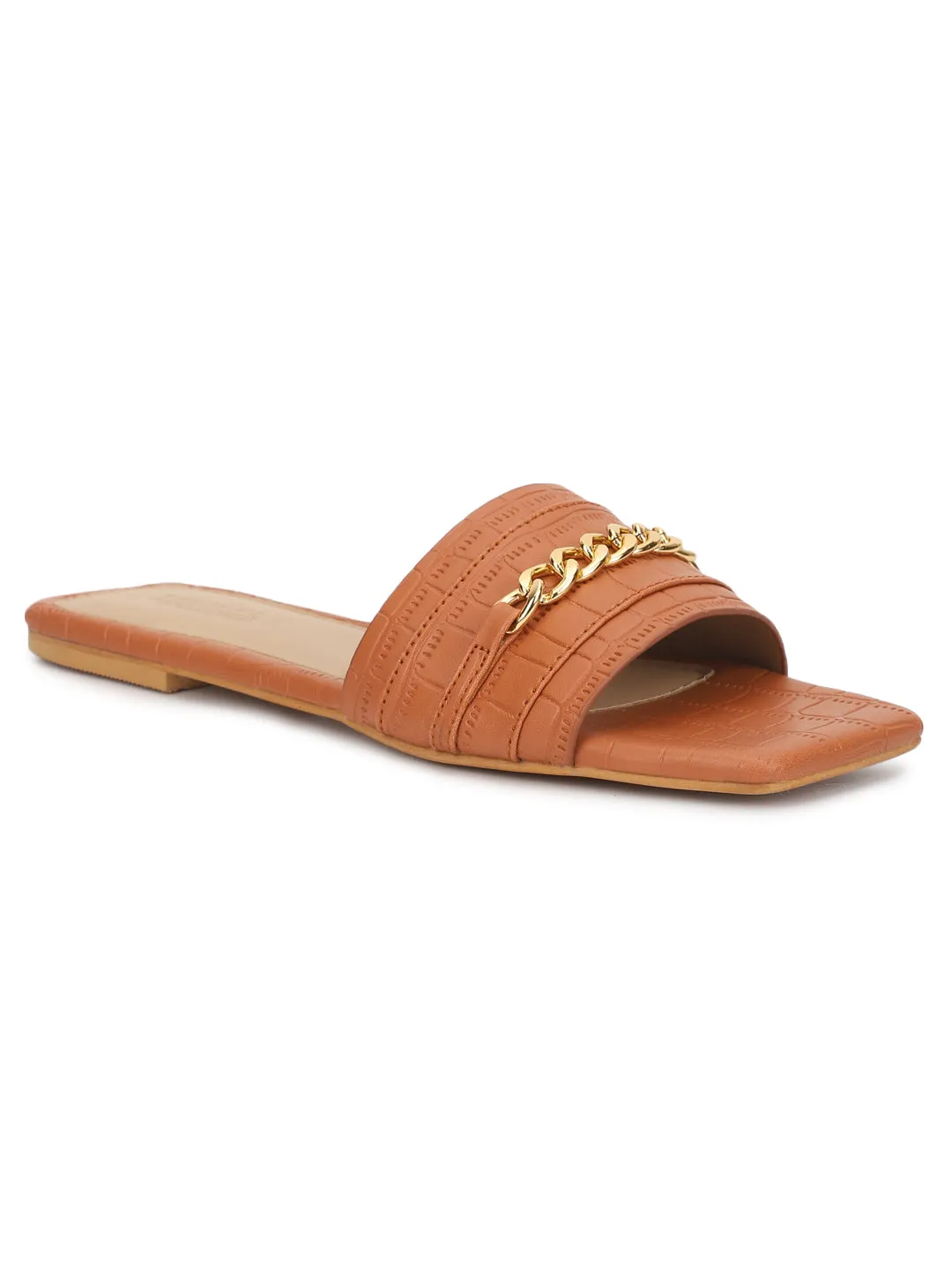 Tan Croc PU Schlupf-Slipper (TC-ST-002-TAN)