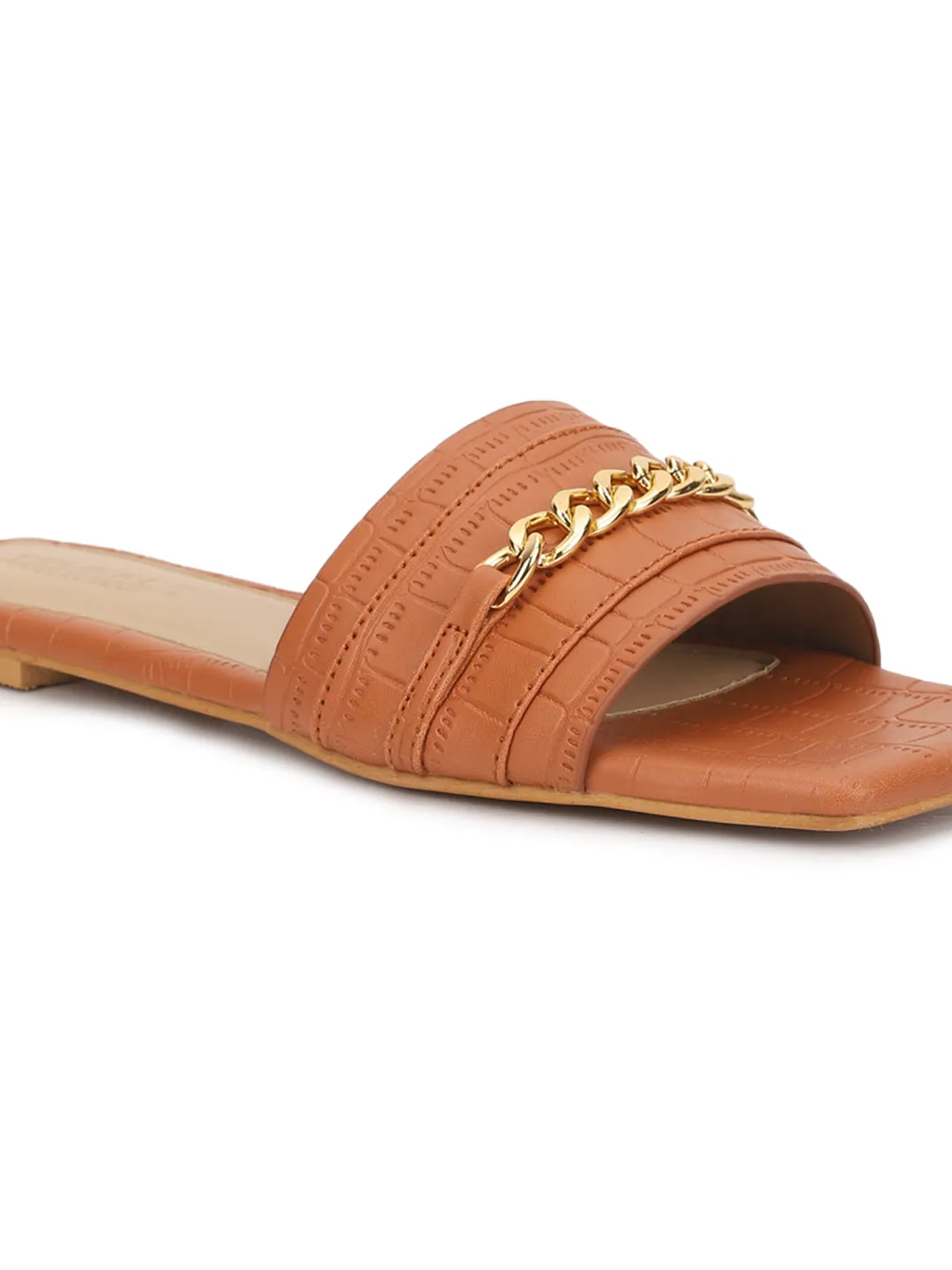 Tan Croc PU Schlupf-Slipper (TC-ST-002-TAN)