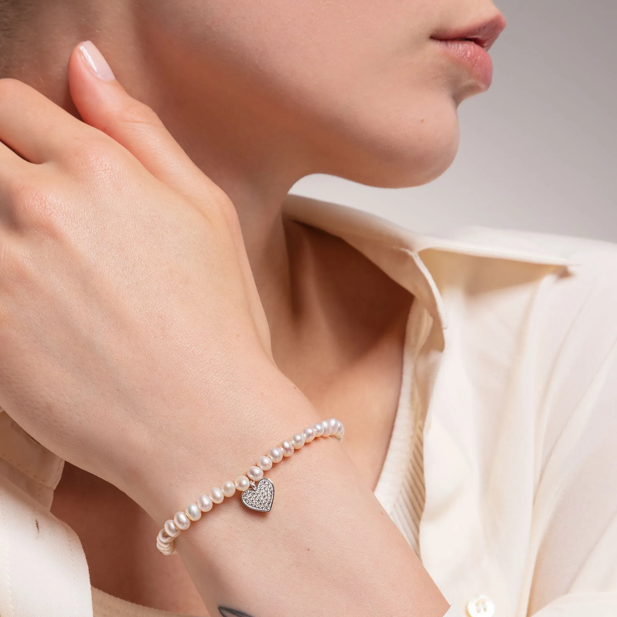 Thomas Sabo Schmuck Thomas Sabo Sterling Silber Perlenbesetztes Herz-Armband