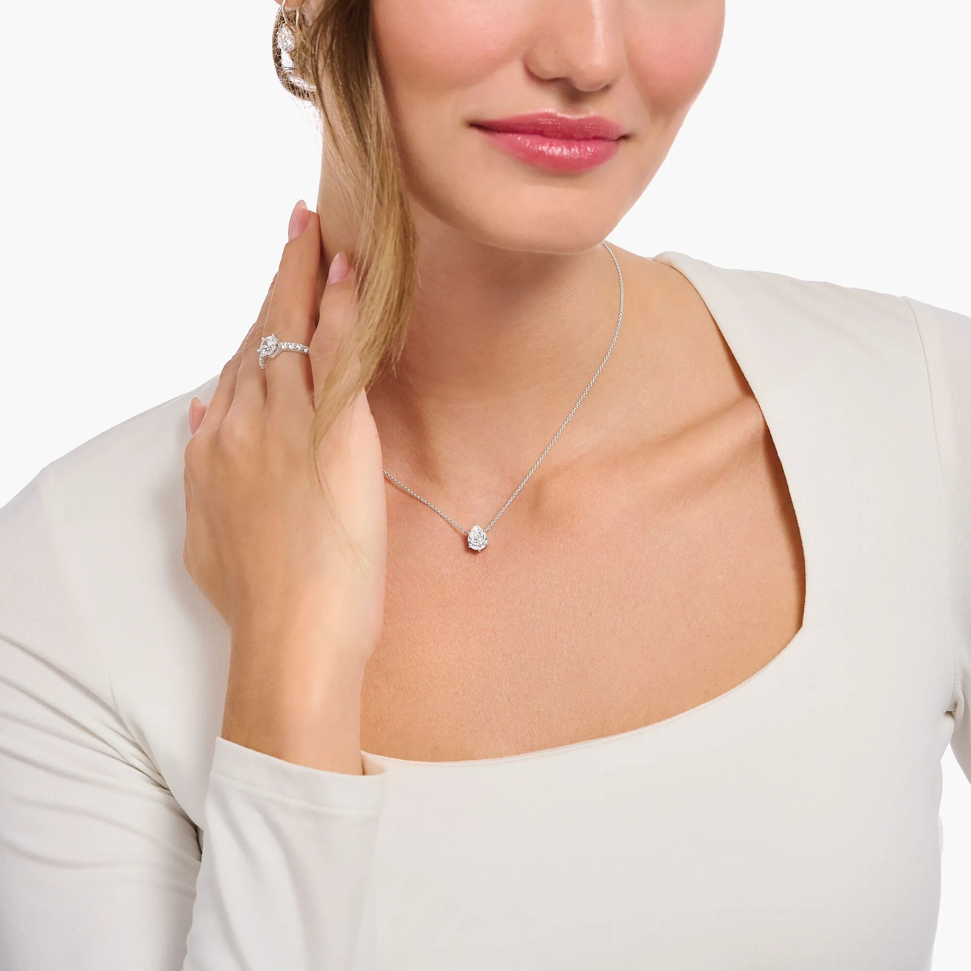 Thomas Sabo Schmuck Thomas Sabo Sterling Silber Träne Weiß Zirkonia Halskette