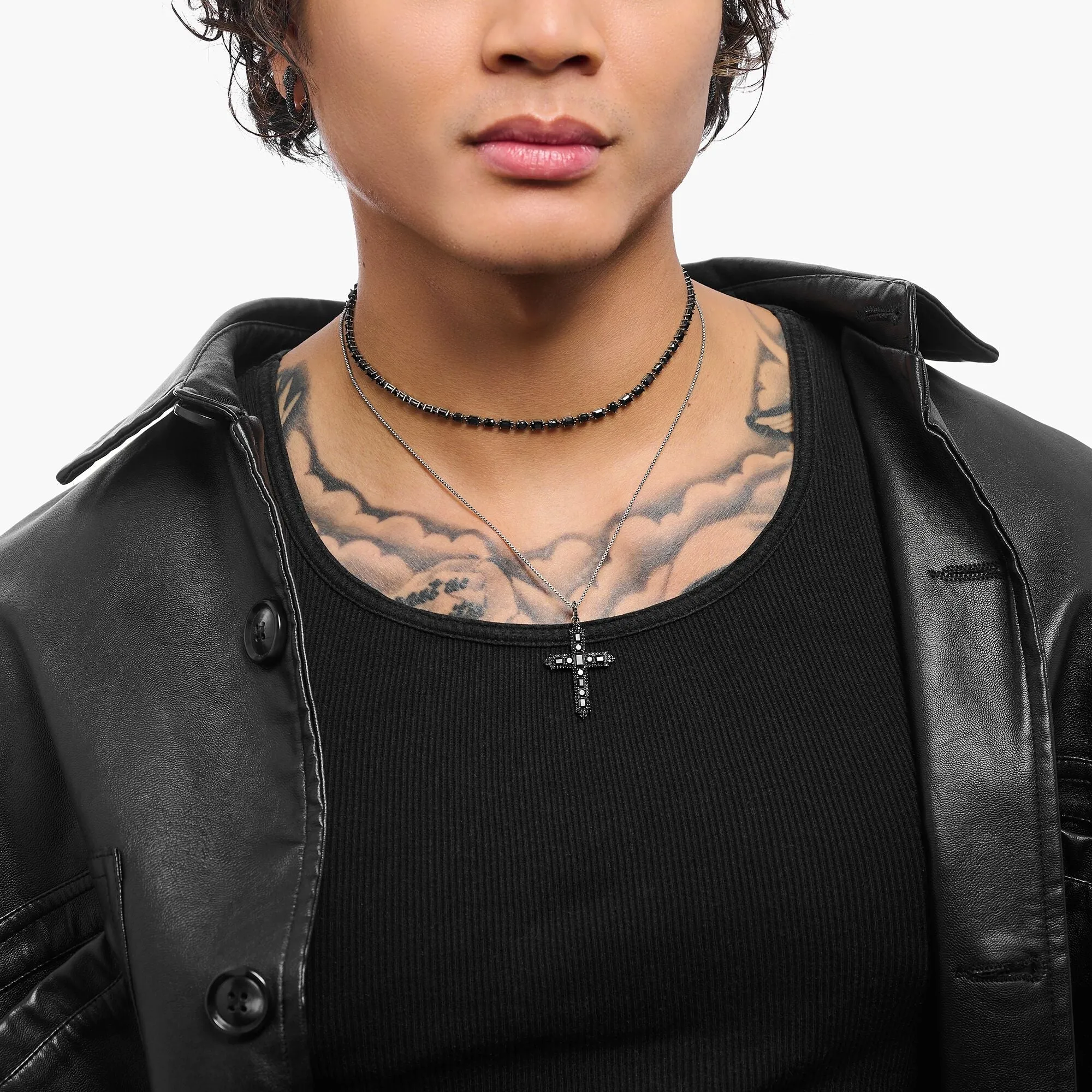 Thomas Sabo Herrenanhänger Schmuck Geschwärztes Kreuzanhänger mit Zirkonia