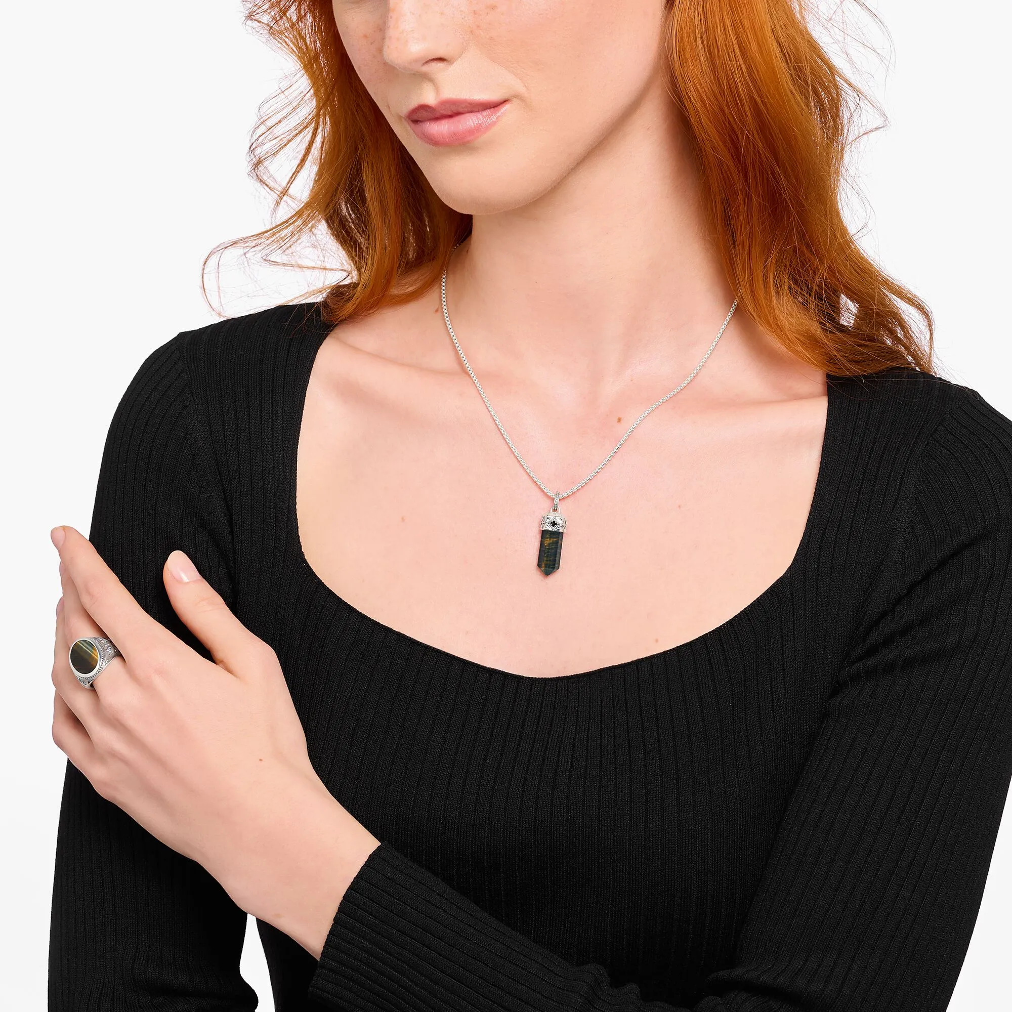 Thomas Sabo Herrenanhänger Schmuck Kristallanhänger aus goldenem blauem Tigerauge