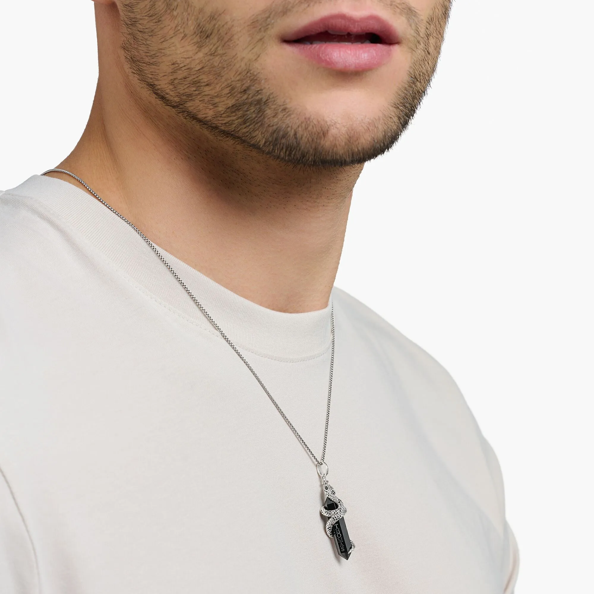 Thomas Sabo Herren Anhänger Schmuck Anhänger geschwärzter Onyx mit Schlange
