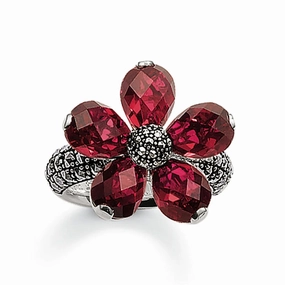 Thomas Sabo Silver Red Zirconia Flower Ring TR1874-025-10