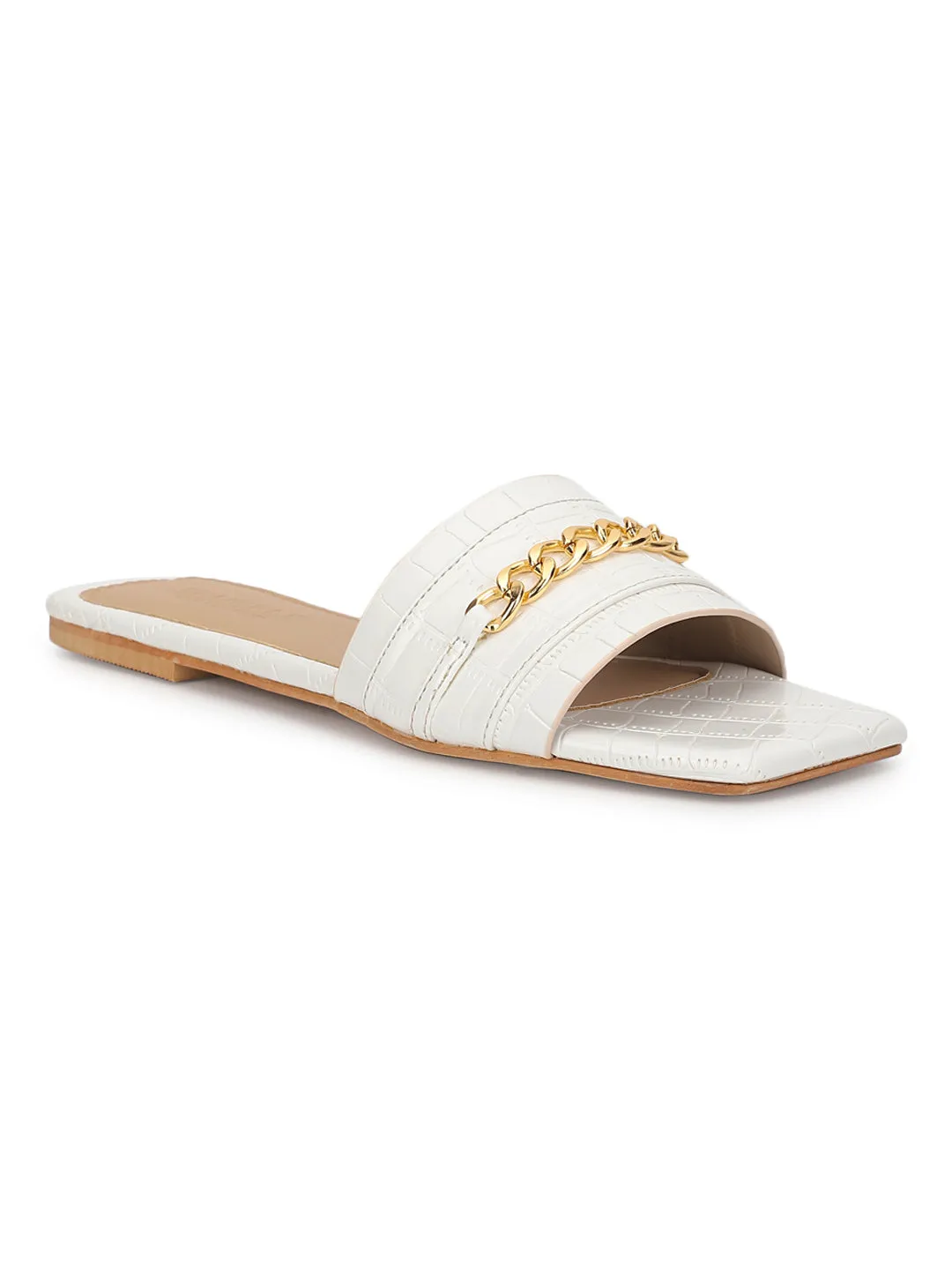 Weiße Croc-Patent-Slip-On-Flats (TC-ST-002-WHT)