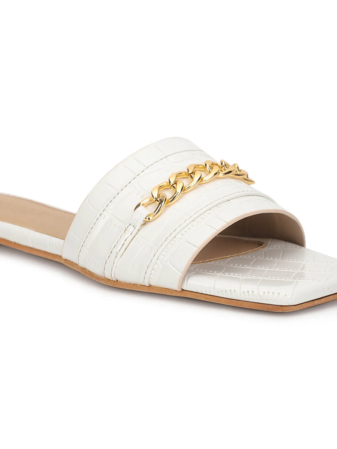 Weiße Croc-Patent-Slip-On-Flats (TC-ST-002-WHT)