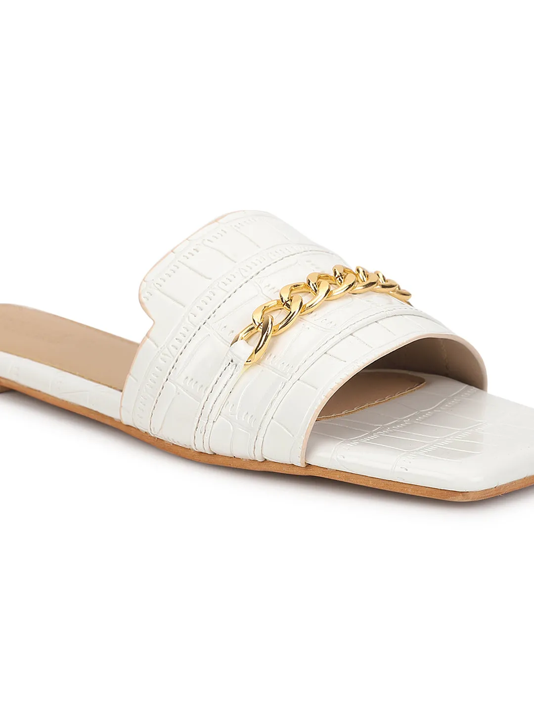 Weiße Croc-Patent-Slip-On-Flats (TC-ST-003-WHT)