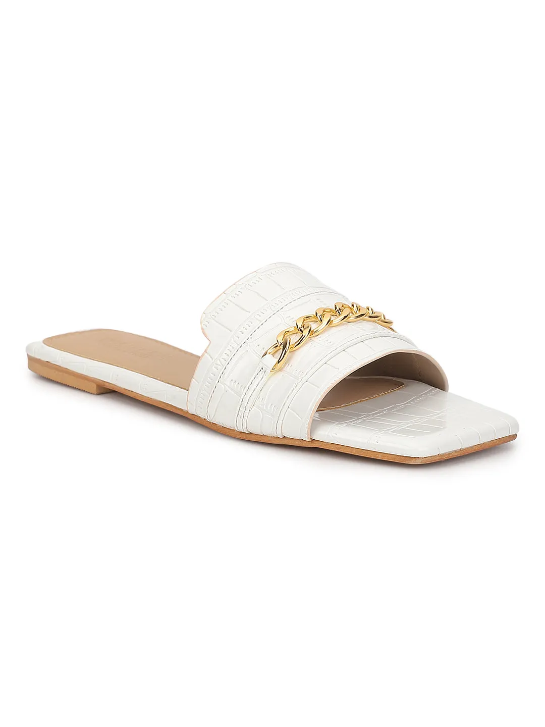 Weiße Croc-Patent-Slip-On-Flats (TC-ST-003-WHT)